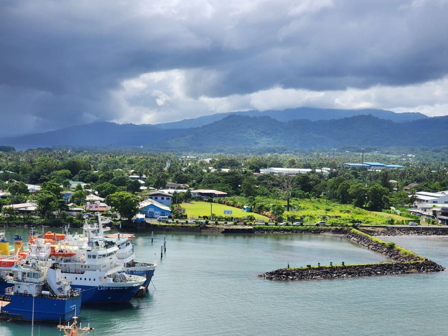 Remote tropical port and mountains